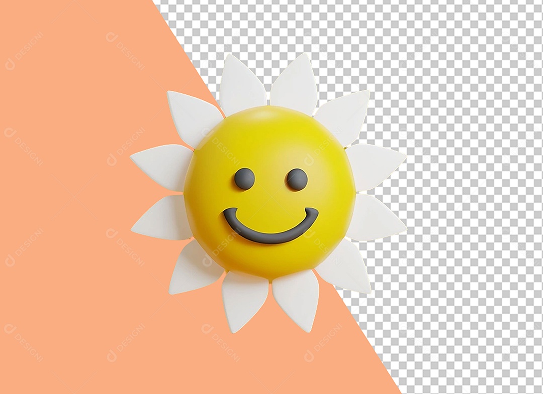 Girassol com Rosto Feliz Elemento 3D para Composição PSD