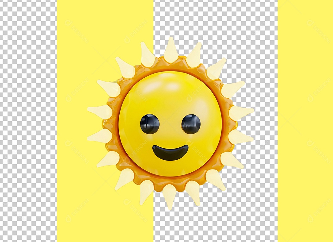 Elemento 3D Sol com Rosto Feliz para Composição PSD