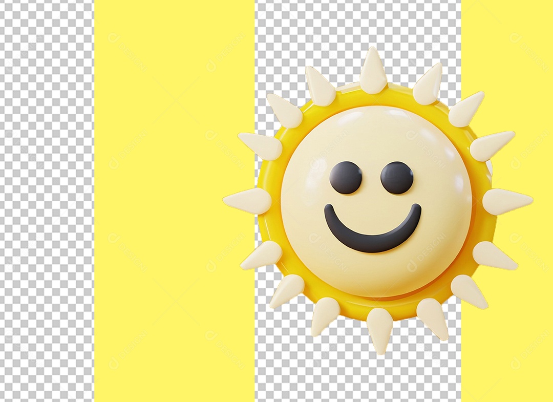 Elemento 3D Sol com Rosto Feliz para Composição PSD