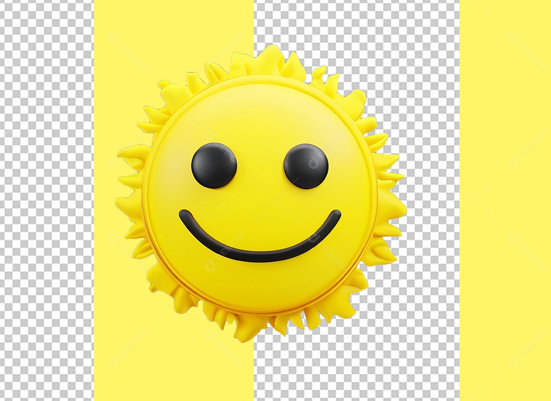 Elemento 3D Sol com Rosto Feliz Amarelo para Composição PSD