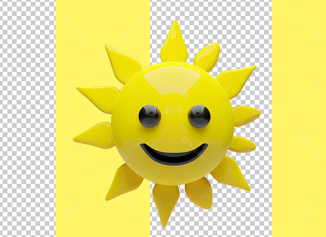 Elemento 3D Sol com Rosto Feliz Amarelo para Composição PSD