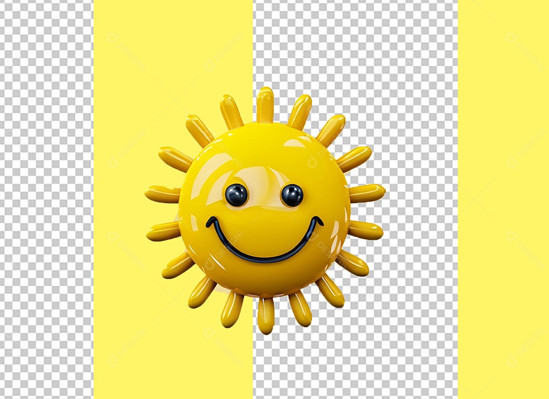 Sol com Rosto Feliz Amarelo Elemento 3D para Composição PSD