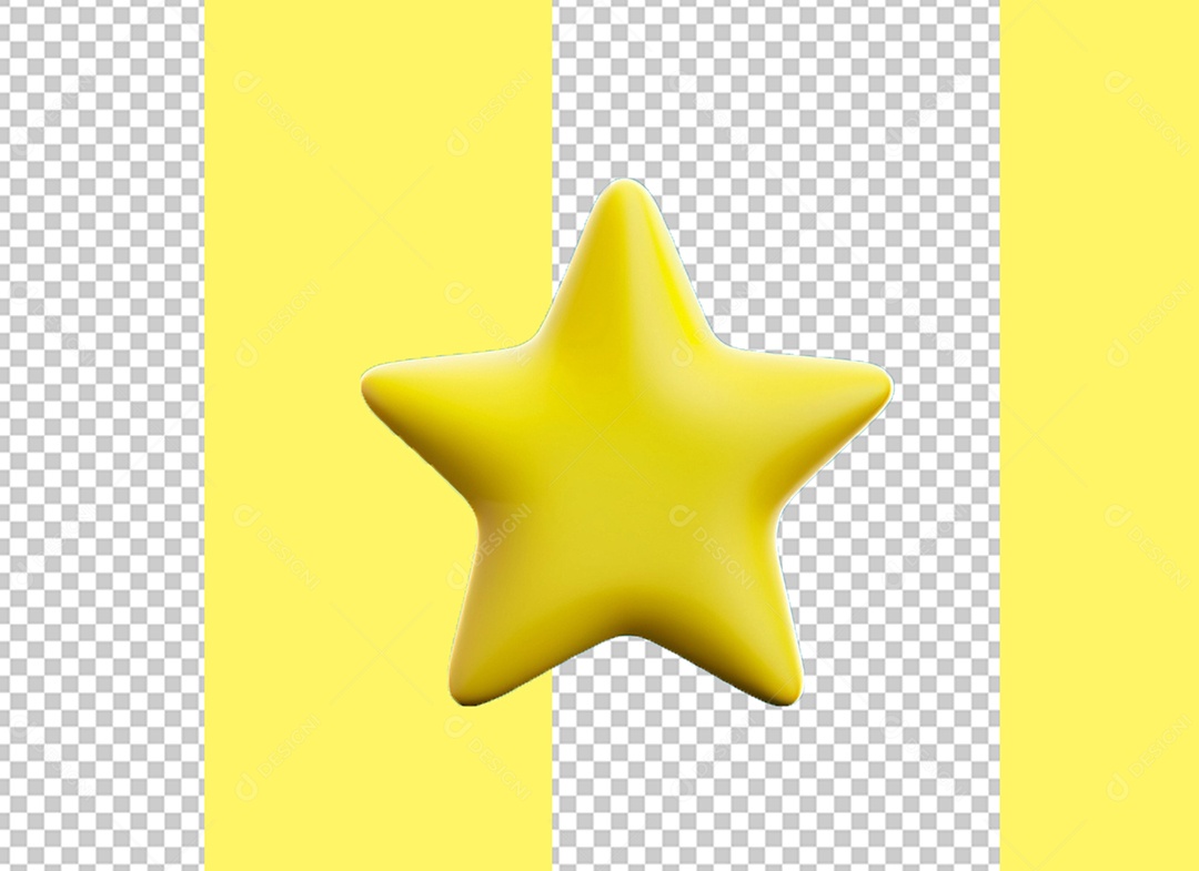 Elemento 3D Estrela Amarela Cartoon para Composição PSD