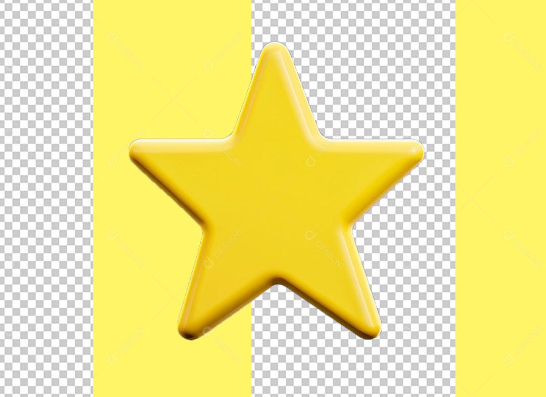 Elemento 3D Estrela Amarela Cartoon para Composição PSD