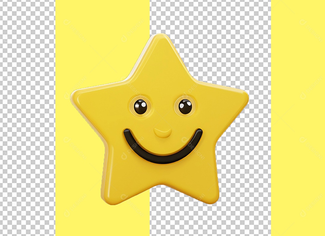 Estrela Amarela com Rosto Feliz Cartoon Elemento 3D para Composição PSD