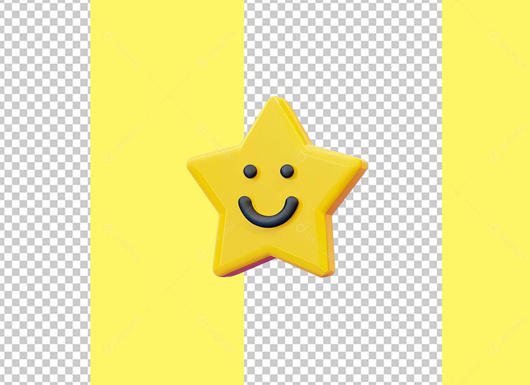 Estrela Amarela com Rosto Feliz Cartoon Elemento 3D para Composição PSD