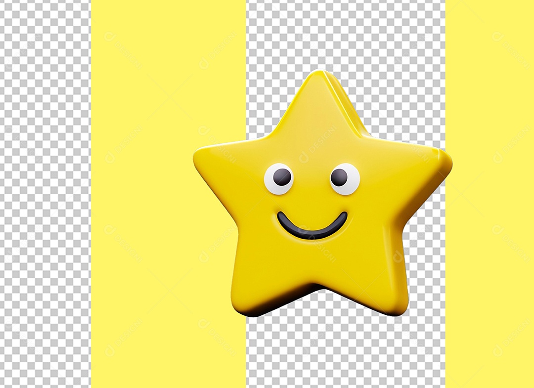 Estrela Amarela com Rosto Feliz Cartoon Elemento 3D para Composição PSD
