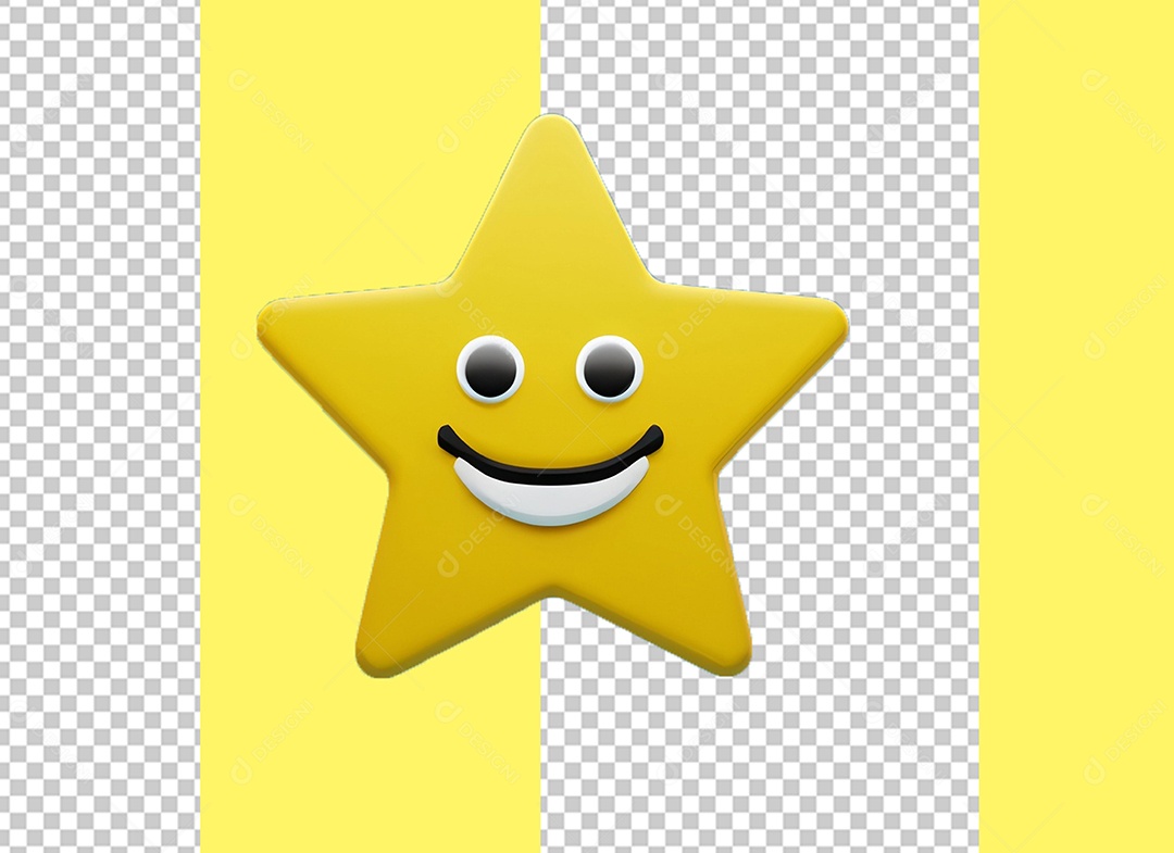 Yellow Star with Happy Face Cartoon 3D Element for PSD Composition