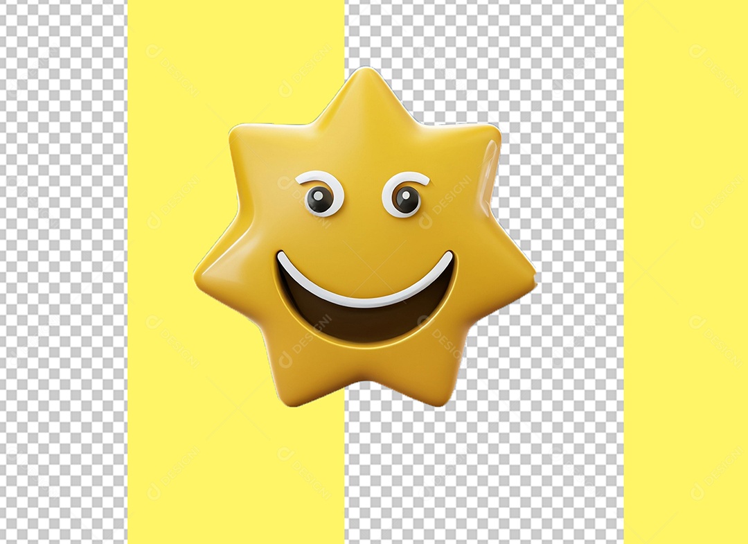Elemento 3D Estrela Amarela com Rosto Feliz Cartoon para Composição PSD