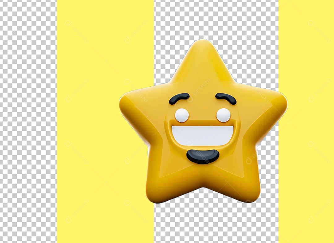 Estrela Amarela com Rosto Cartoon Elemento 3D para Composição PSD