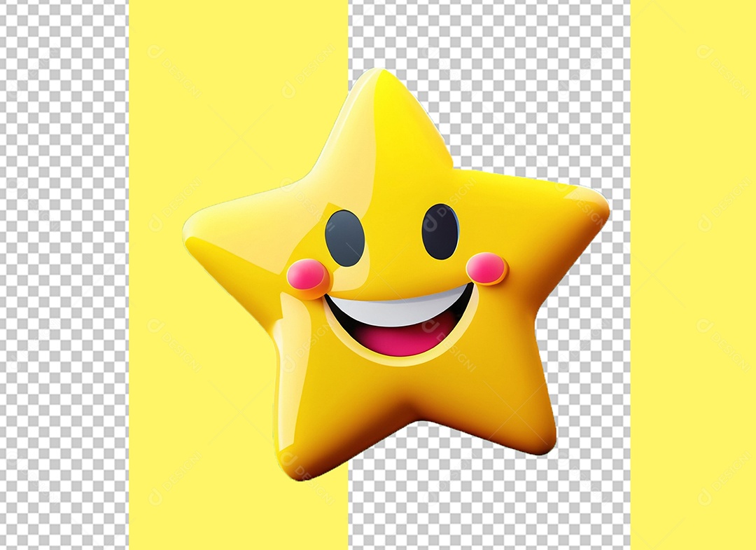 Estrela Amarela com Rosto Cartoon Elemento 3D para Composição PSD