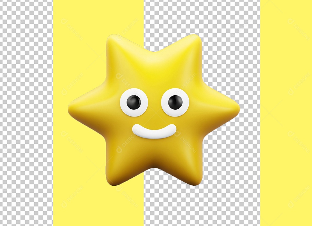 Estrela Amarela com Rosto Elemento 3D para Composição PSD