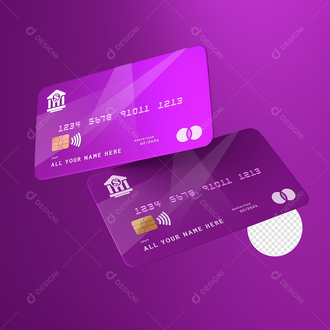 Mockup de Cartão de Crédito e Débito Roxo PSD Editável