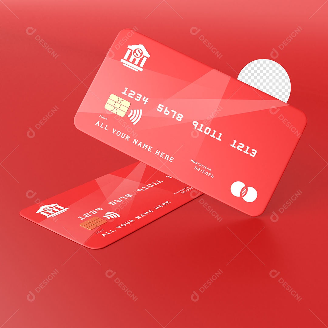 Mockup de Cartão de Crédito e Débito Vermelho PSD Editável