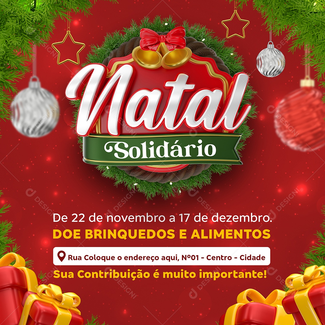 Feliz Natal de 22 de Novembro a 17 de Dezembro Doe Brinquedos e Alimentos Social Media PSD Editável