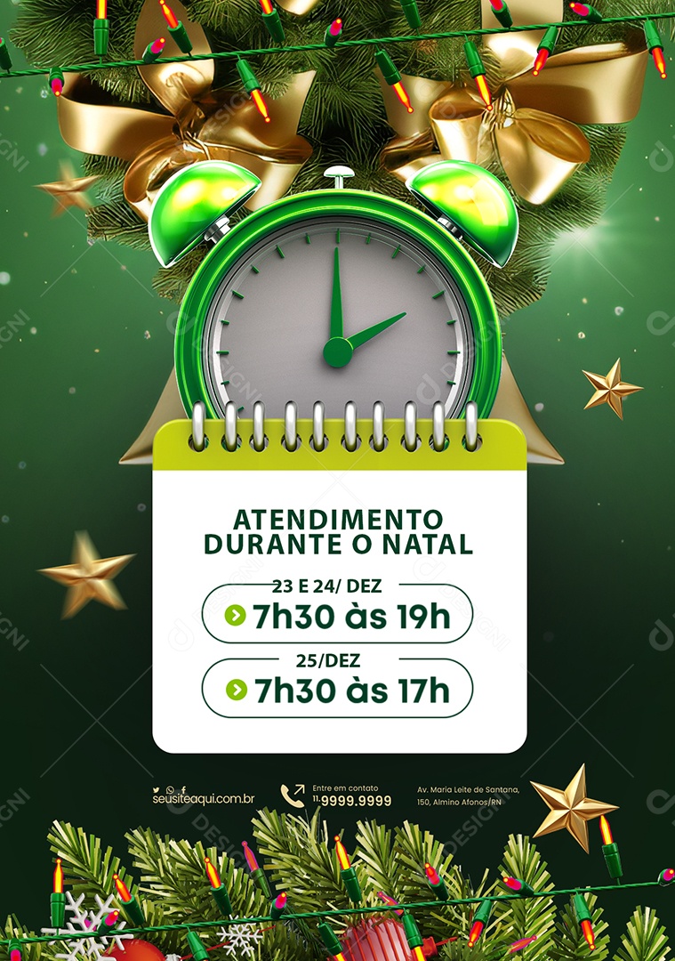 Atendimento Durante o Natal Empresas Lojas Comércios Social Media PSD Editável