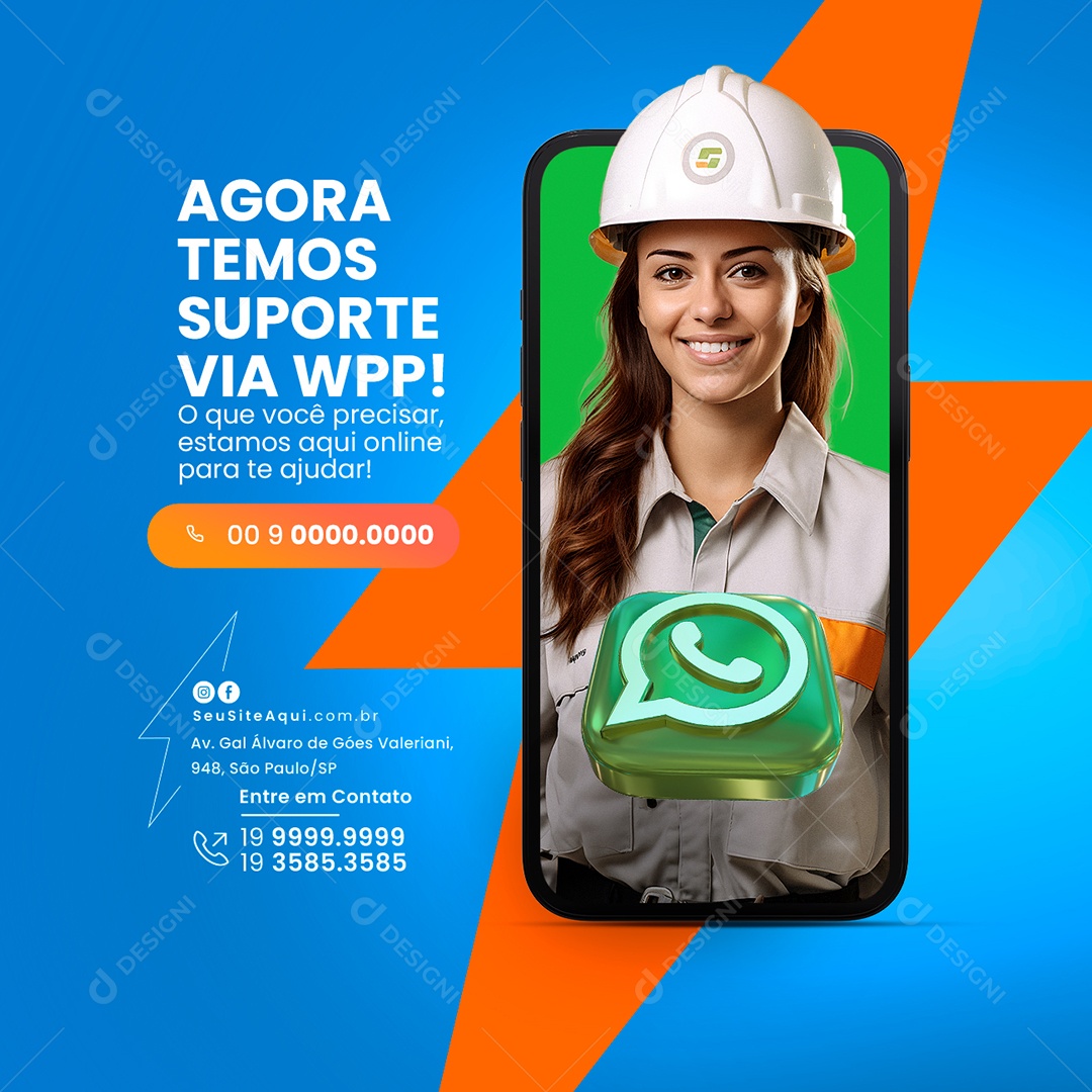 Provadora de Energia Agora Temos Suporte Via WhatsApp Social Media PSD Editável