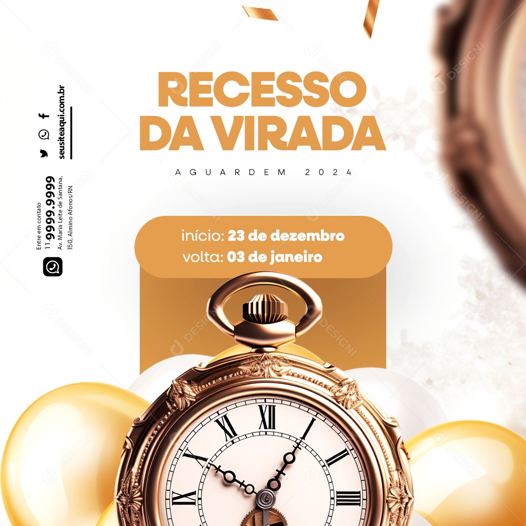 Recesso Da Virada Aguardem 2024 Empresa Lojas Comércios Supermercado Social Media PSD Editável