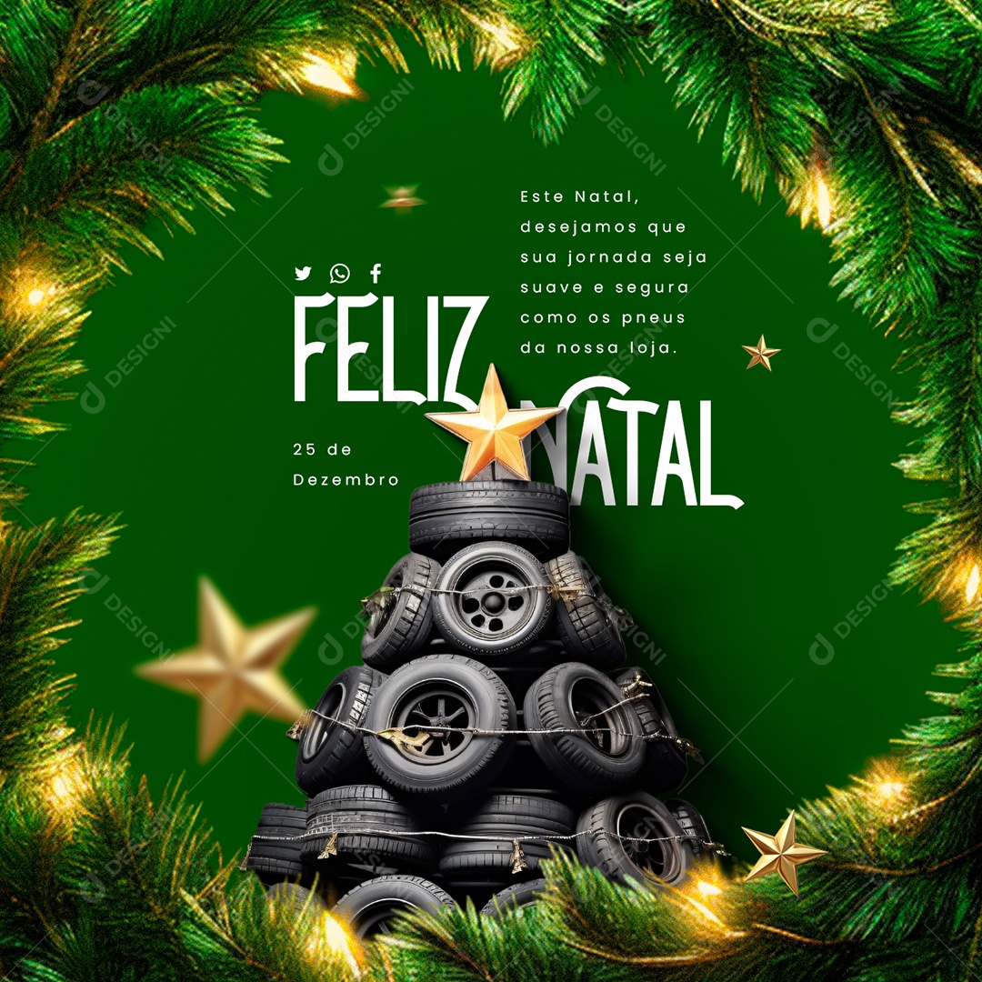 Feliz Natal Desejamos que sua Jornada Seja Suave e Segura Como os Pneus Loja de Pneus Social Media PSD Editável