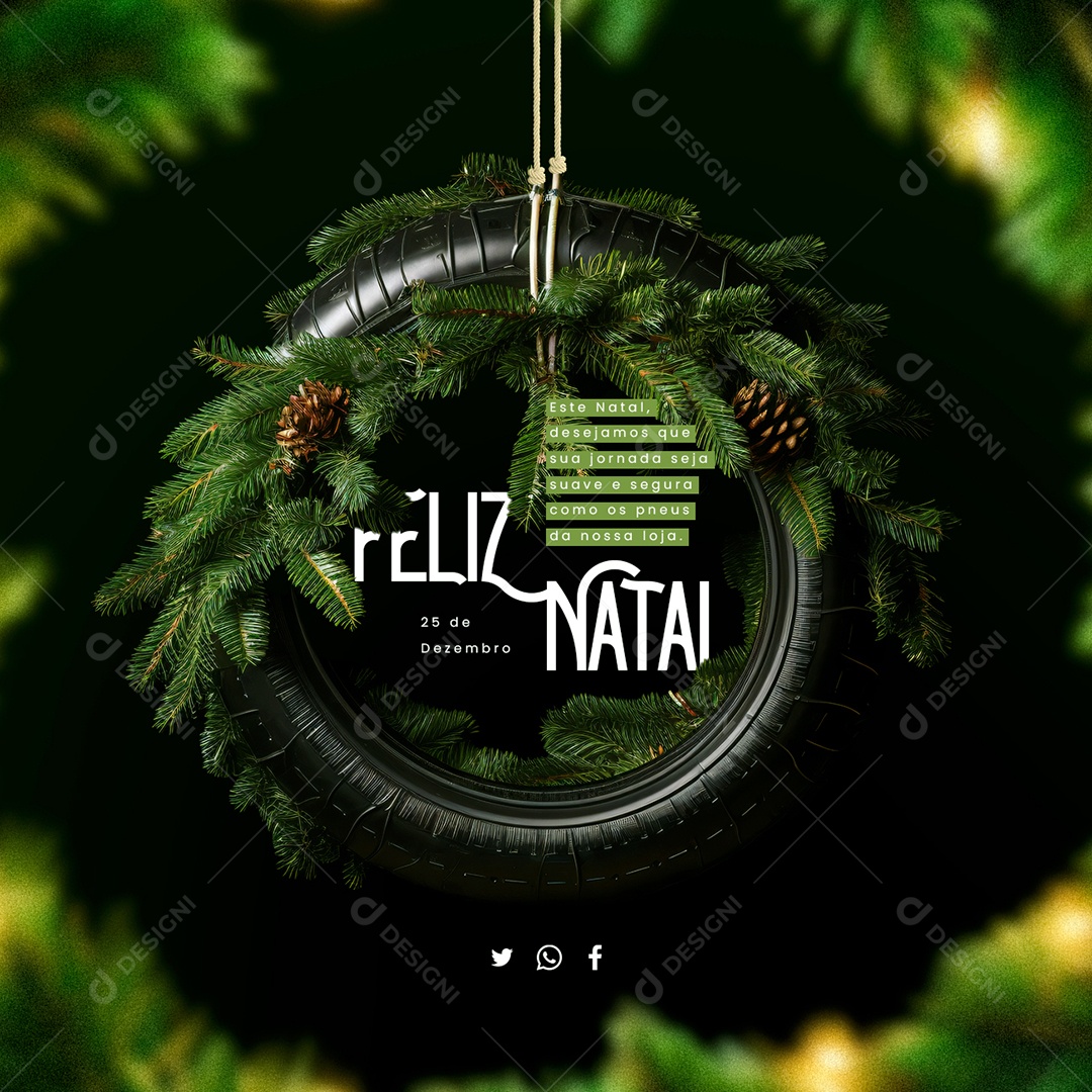 Feliz Natal Desejamos que sua Jornada Seja Suave e Segura Loja de Pneus Social Media PSD Editável
