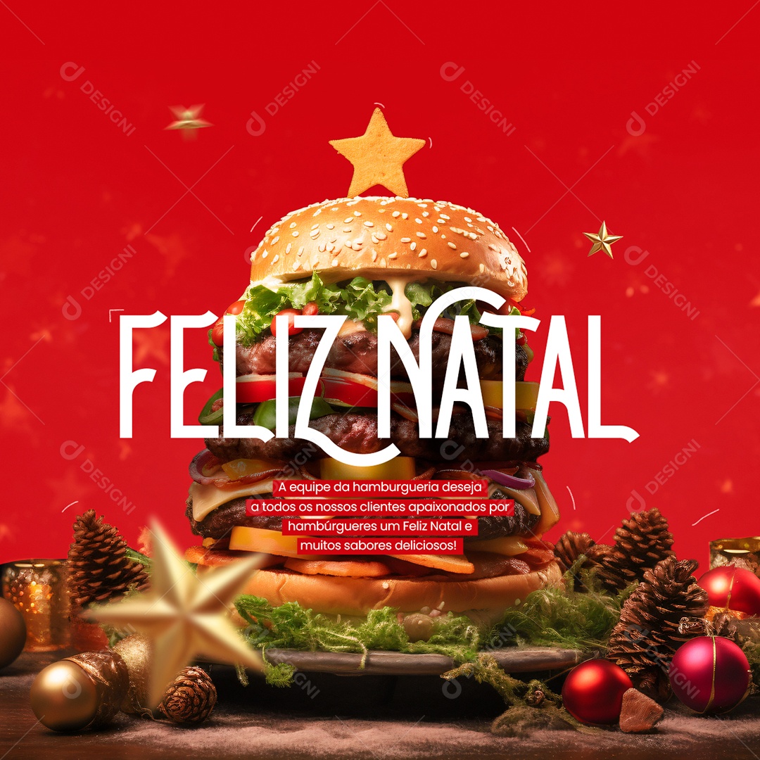 Feliz Natal A Equipe da Hamburgueria Deseja a Todos os nosso Clientes Apaixonados por Hambúrgueres Social Media PSD Editável