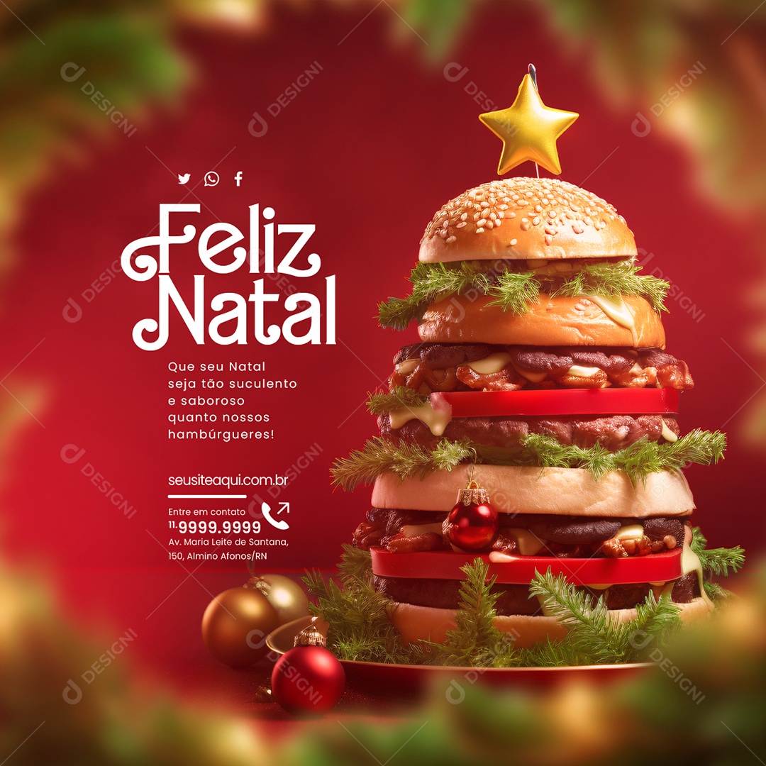 Feliz Natal Que seu Natal Seja tão Suculento e Saboroso Hamburgueria Social Media PSD Editável