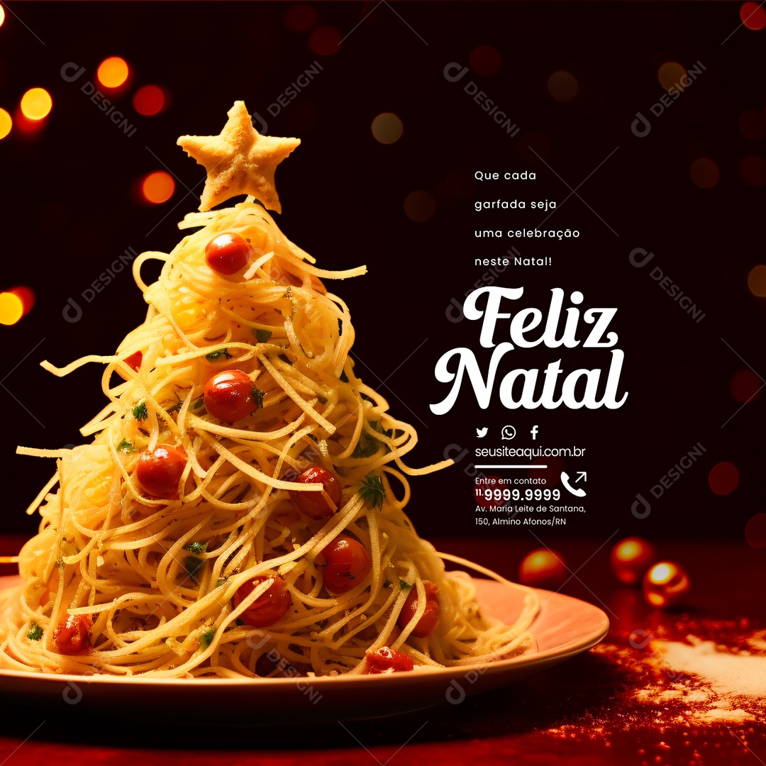 Feliz Natal Que cada Garfada Seja uma Celebração Casa de Macarrão Social Media PSD Editável