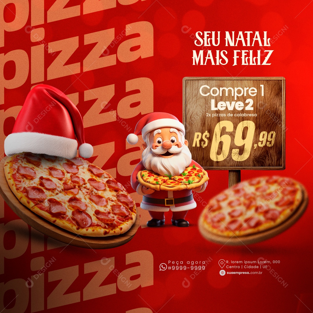 Social Media Seu Natal Mais Feliz Pizzaria PSD Editável