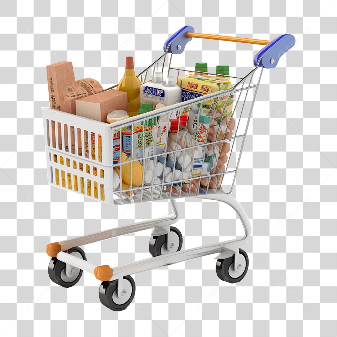 Carrinho de Supermercado com Compras PNG Transparente