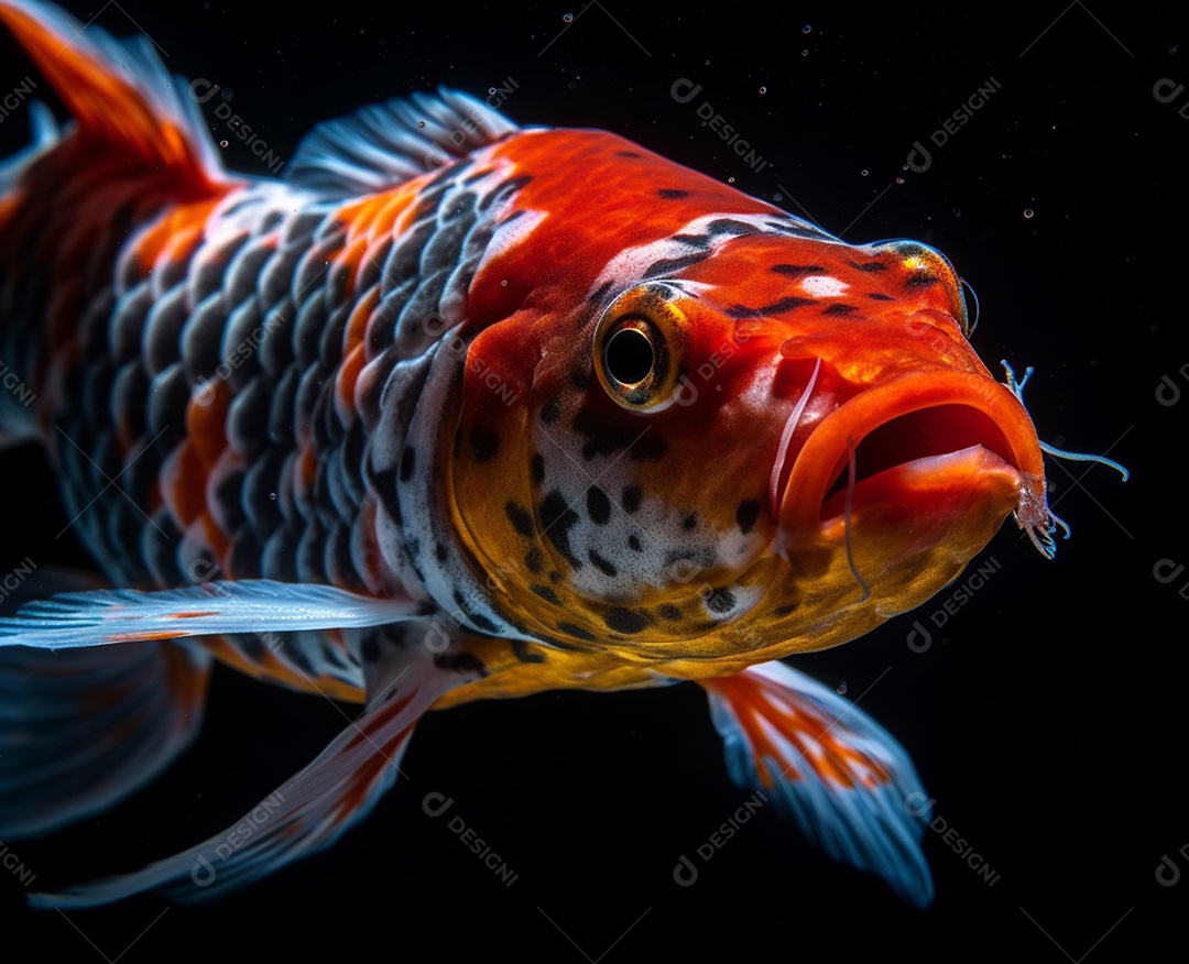 Peixe koi vermelho sobre fundo escuro