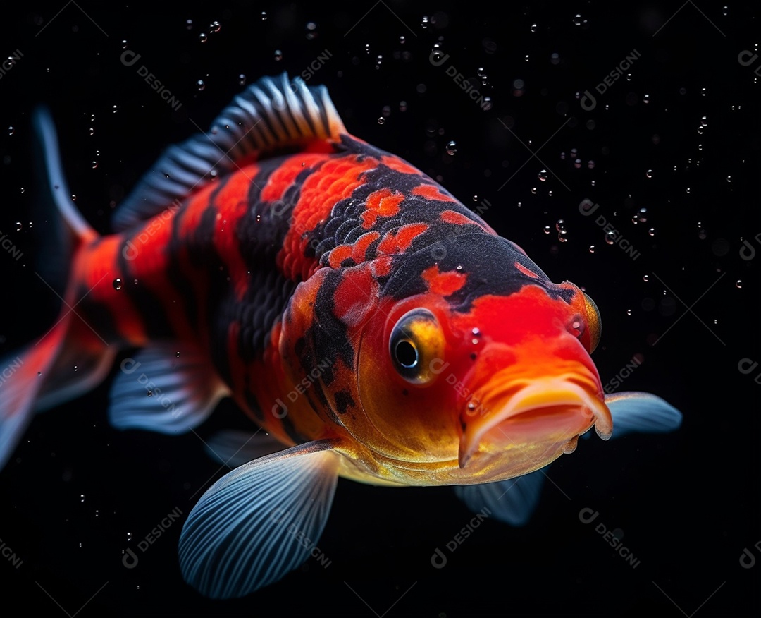 Peixe koi vermelho sobre fundo escuro
