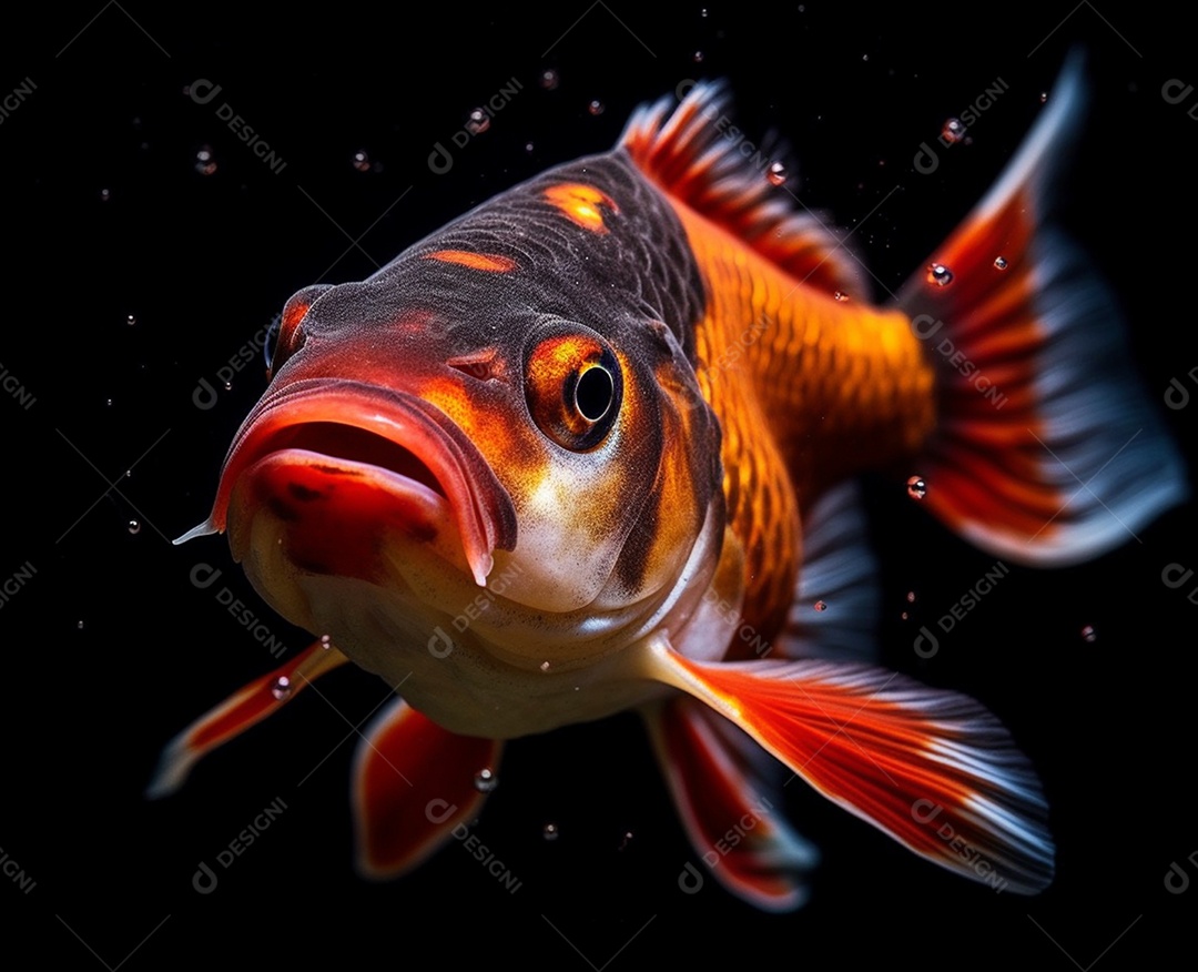 Peixe koi vermelho sobre fundo escuro