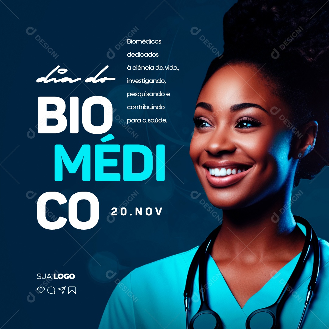 Social Media Dia do Biomédico à Ciência da Vida Investigando Pesquisando e Contribuindo PSD Editável