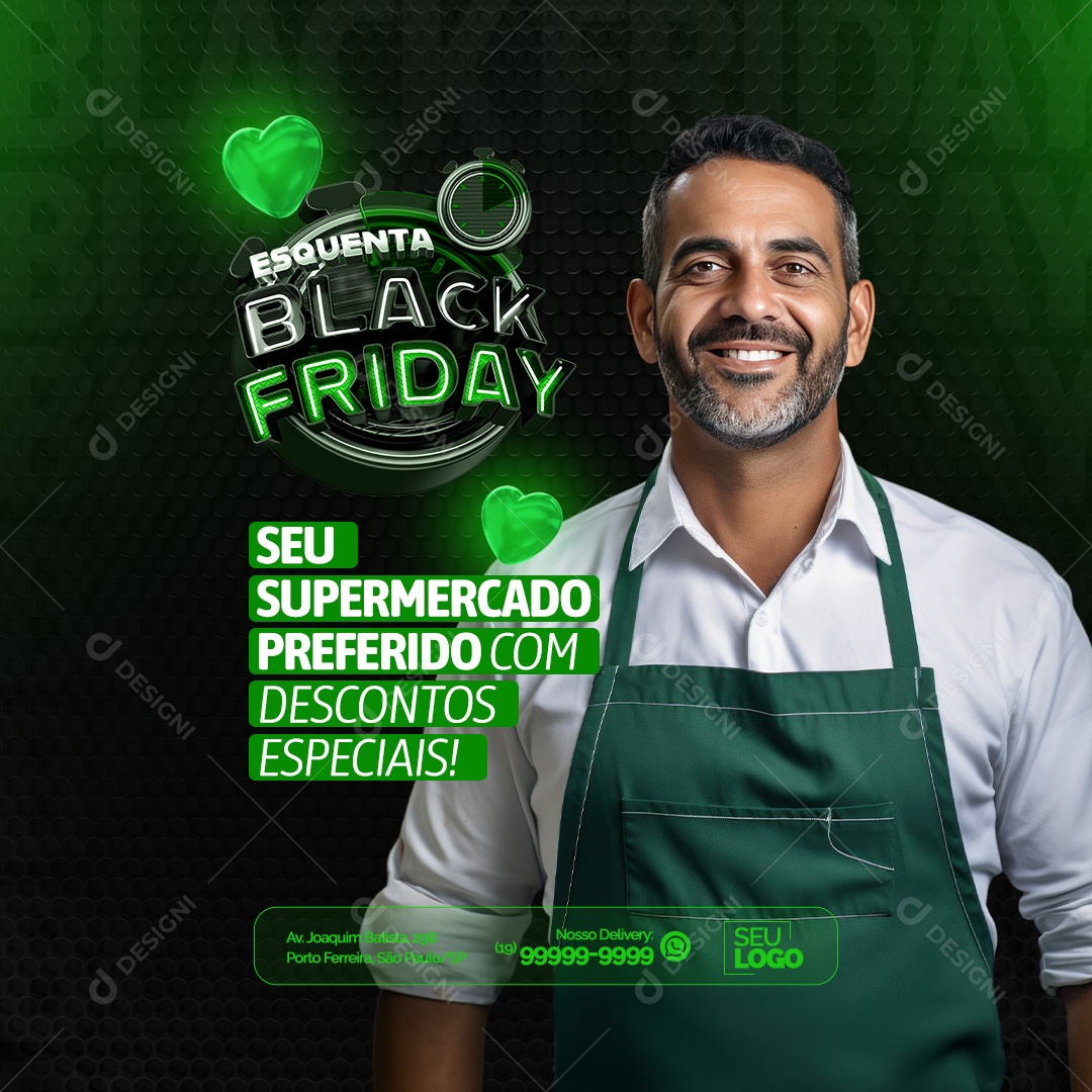 Esquenta Black Friday Supermercado seu Supermercado Preferido com Descontos Especiais Social Media PSD Editável