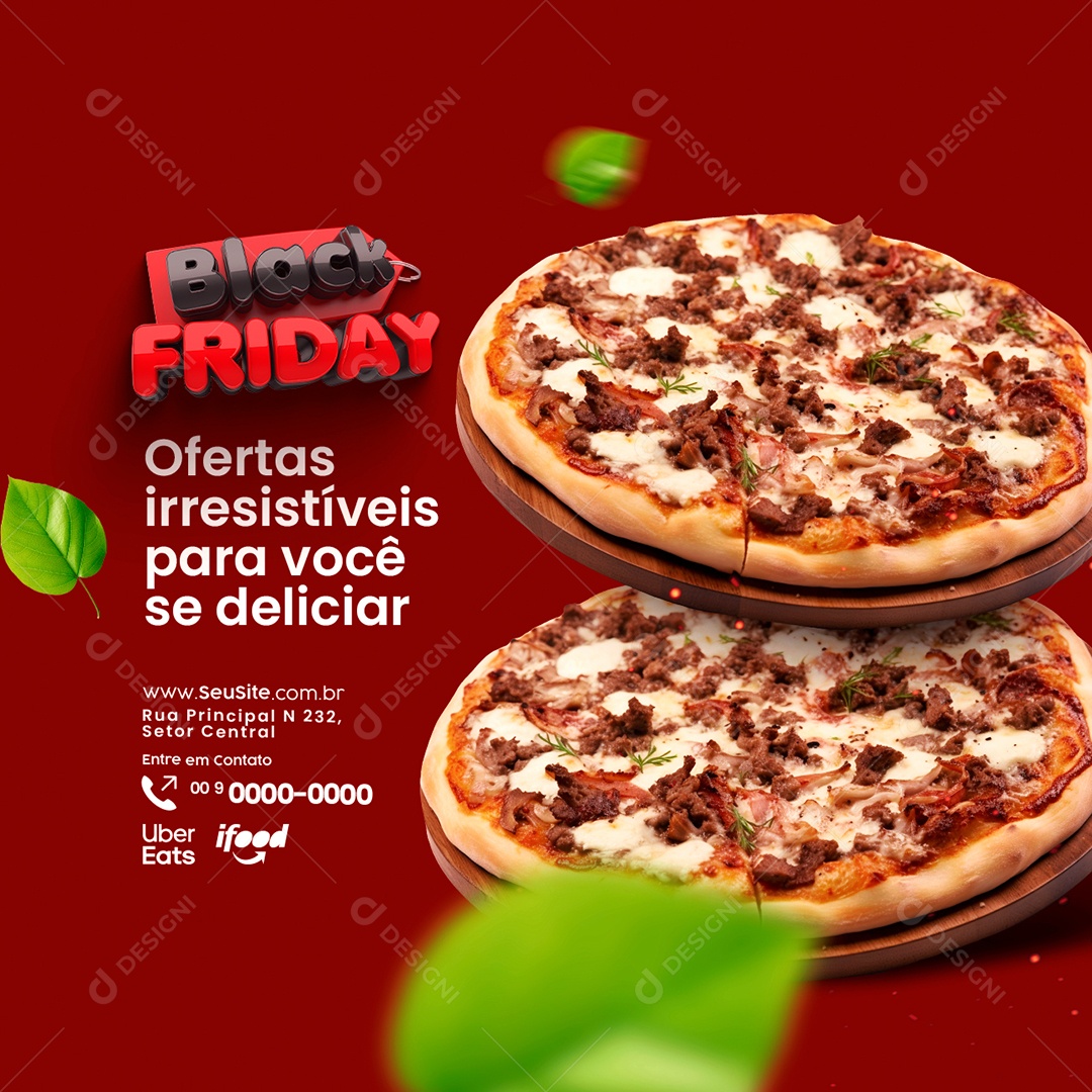 Black Friday Pizzaria Ofertas Irresistível para Você se Deliciar Social Media PSD Editável