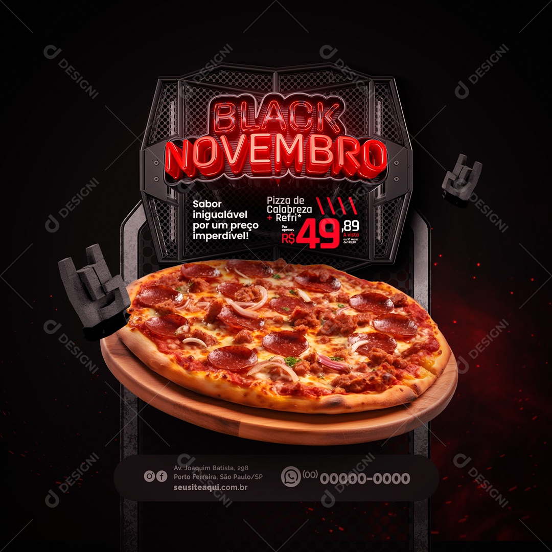 Social Media Black Novembro Pizzaria Pizza de Calabresa Refri PSD Editável