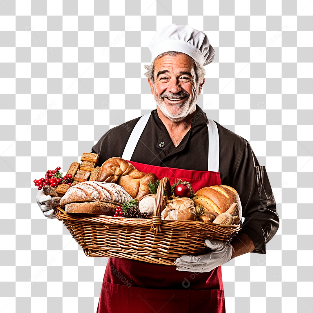 Padeiro com Cesta de Pães PNG Transparente