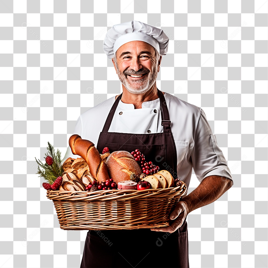 Padeiro com Cesta de Pães PNG Transparente