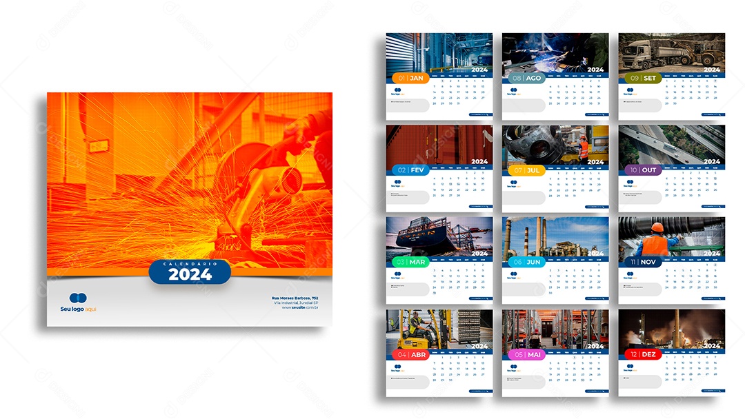 Modelo de Calendário Indústria 2024 PSD Editável