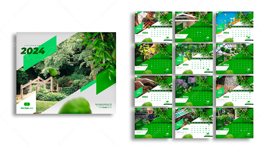 Modelo de Calendário Jardinagem 2024 PSD Editável