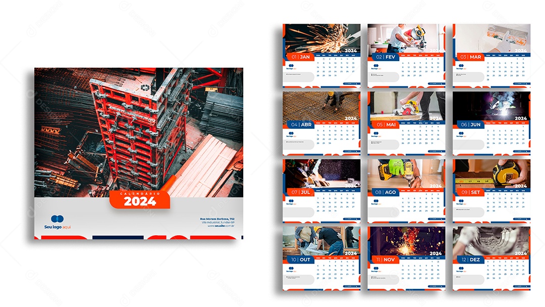 Modelo de Calendário Engenharia 2024 PSD Editável