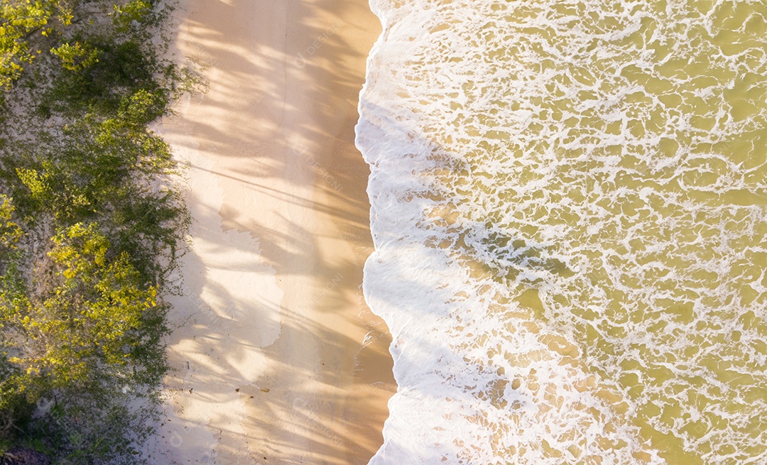 Vista aérea superior da praia com ondas deslumbrantes