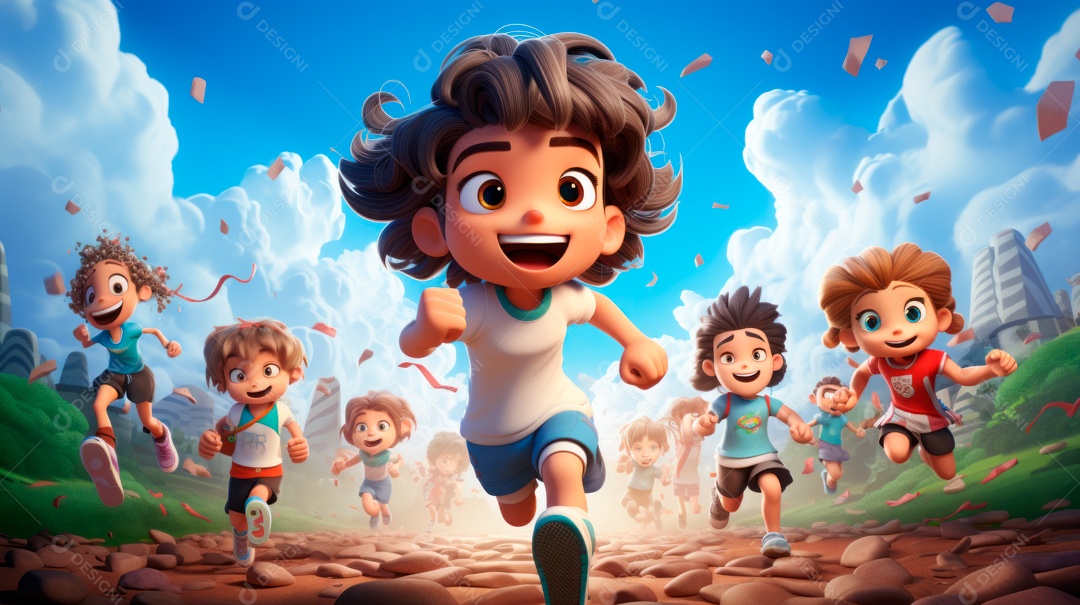 Dia Internacional do Esporte, 6 de abril, IA generativa de desenhos animados em 3D.