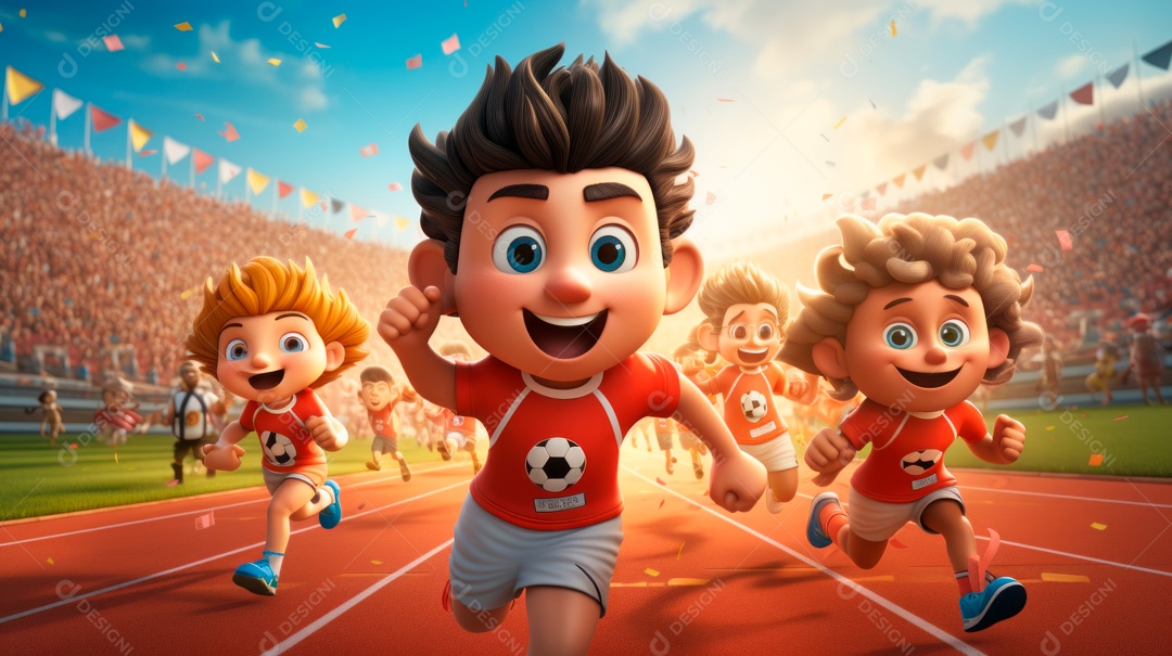 Dia Internacional do Esporte, 6 de abril, IA generativa de desenhos animados em 3D.