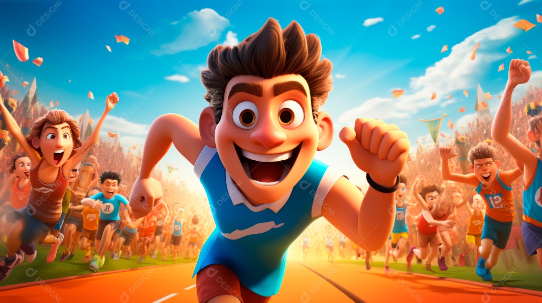 Dia Internacional do Esporte, 6 de abril, IA generativa de desenhos animados em 3D.