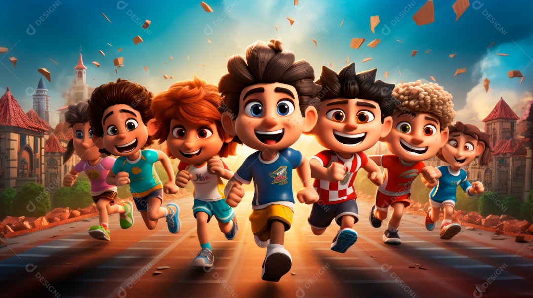 Dia Internacional do Esporte, 6 de abril, IA generativa de desenhos animados em 3D.