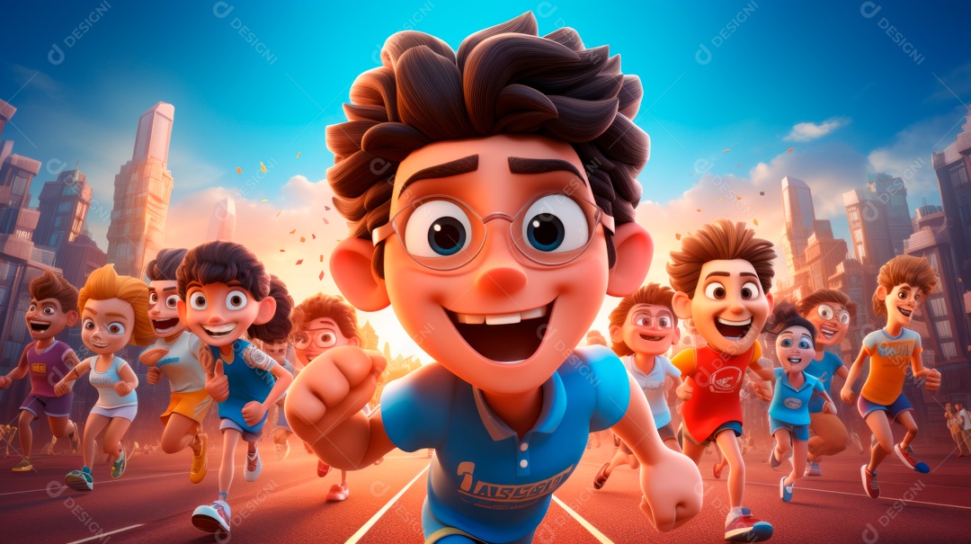 Dia Internacional do Esporte, 6 de abril, IA generativa de desenhos animados em 3D.