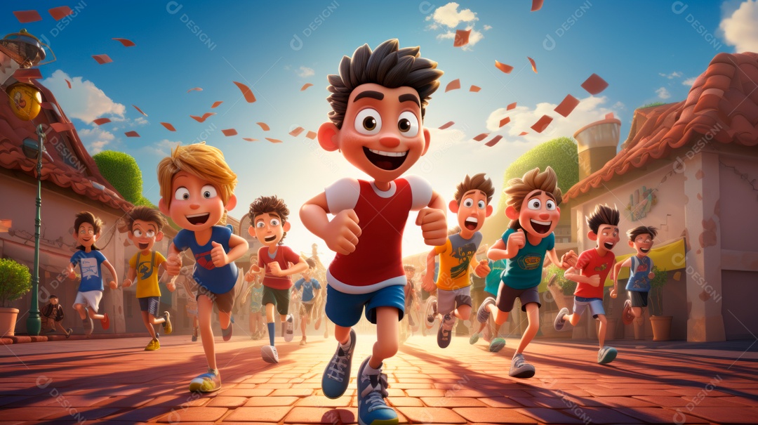 Dia Internacional do Esporte, 6 de abril, IA generativa de desenhos animados em 3D.