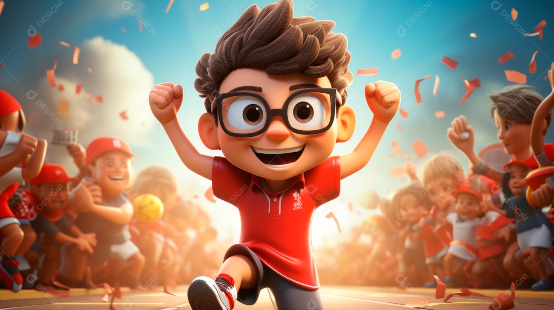 Dia Internacional do Esporte, 6 de abril, IA generativa de desenhos animados em 3D.