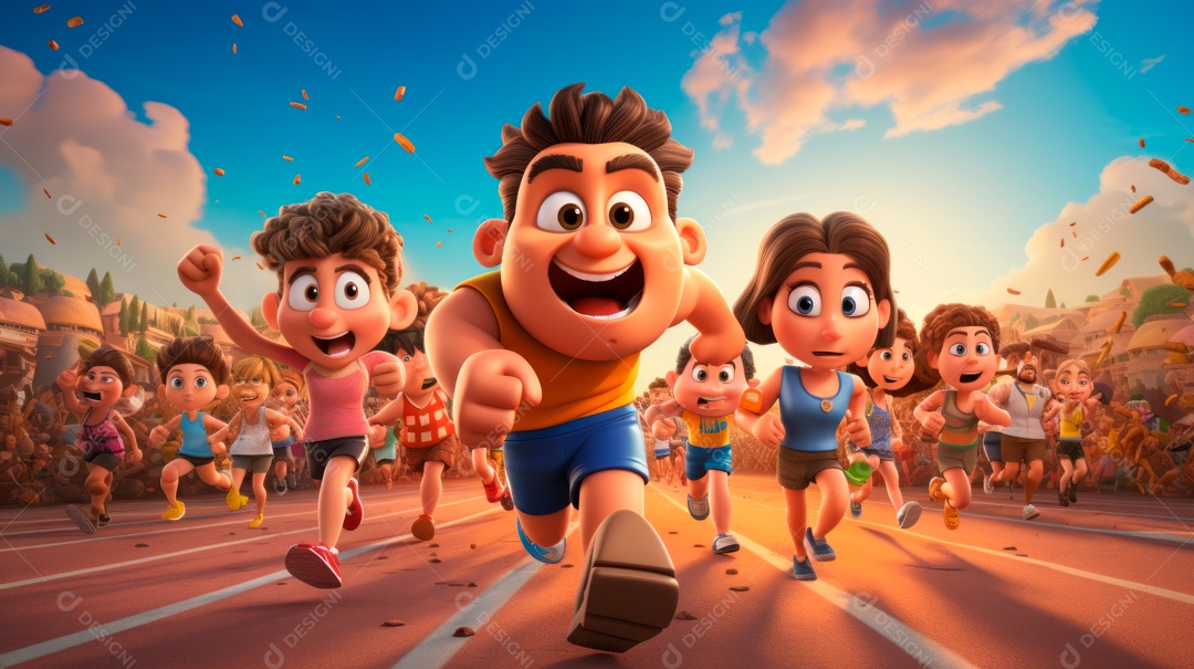 Dia Internacional do Esporte, 6 de abril, IA generativa de desenhos animados em 3D.